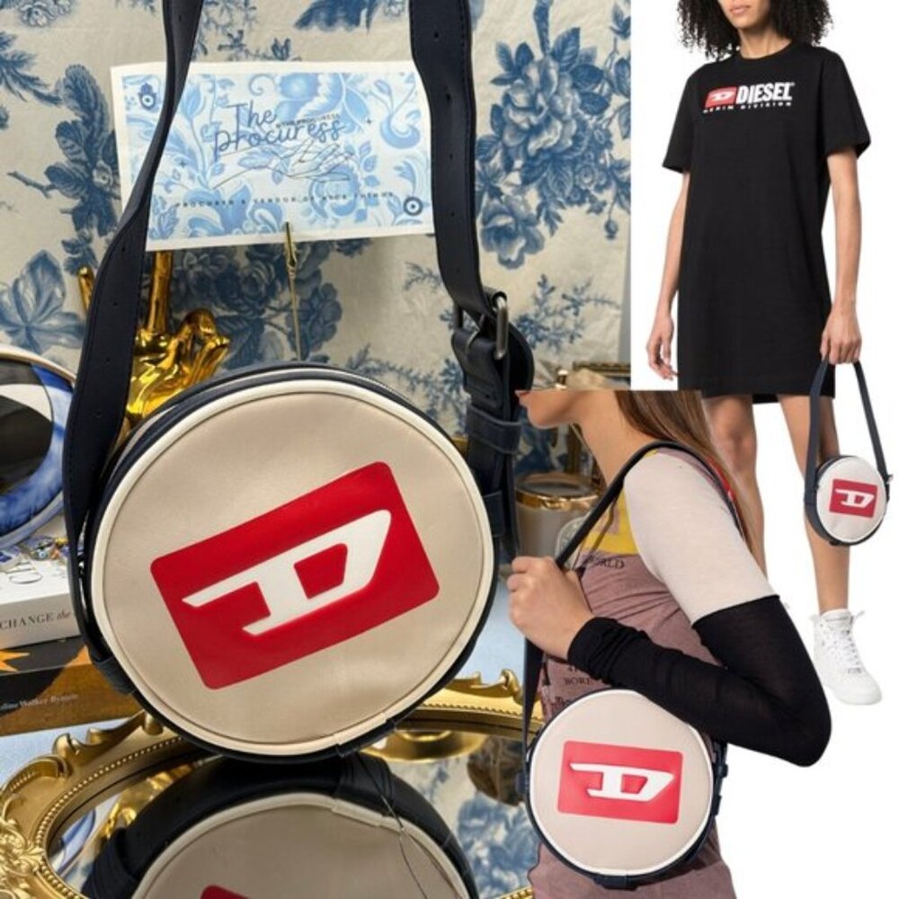 🆕 DIESEL 🧿 NWOT Rinke Circle Shoulder Bag - Neutral Beige, Red, White & Blue